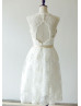 Chic Ivory Lace Keyhole Back Tea length Wedding Dress